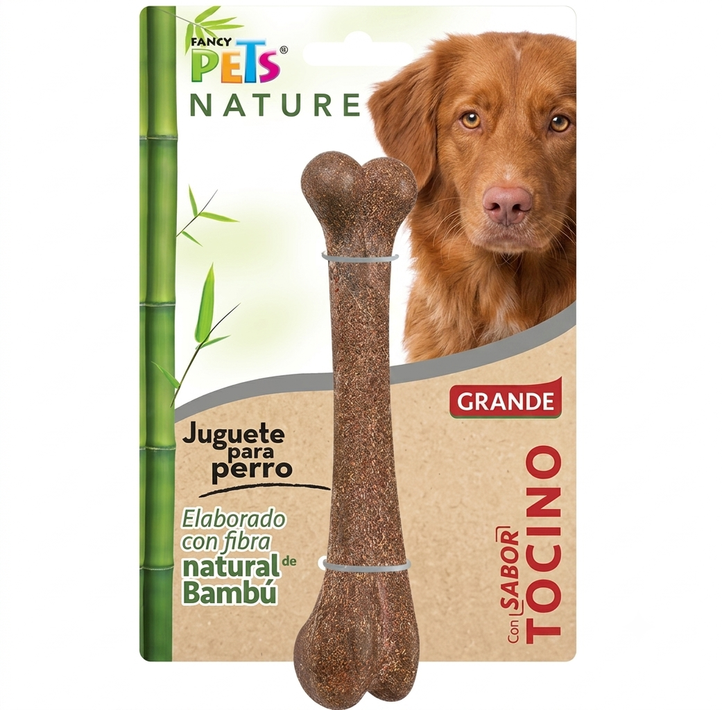 Fancy Pets. Juguete Grande de Bambú para Perro Forma de Hueso Sabor Tocino